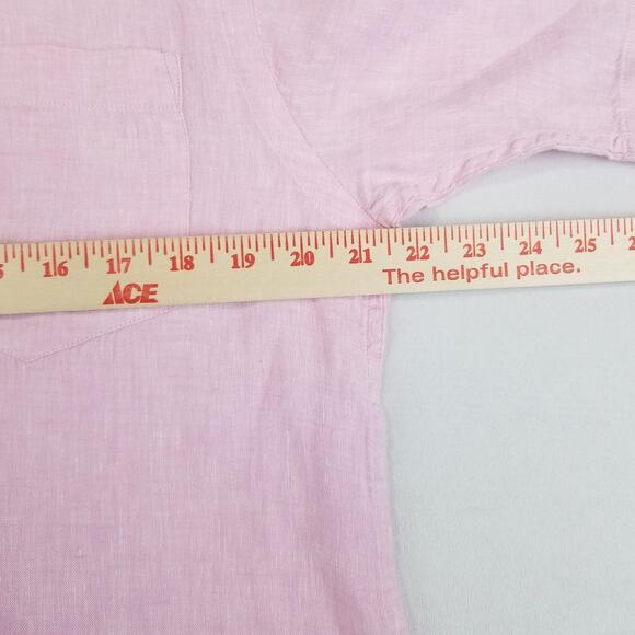 Orvis Shirt Mens Medium Pink 100% Linen Short Sleeve Button Front Summer Casual - Picture 9 of 11
